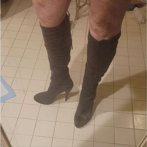 NINE WEST BROWN SUEDE RUCHED BOOTS